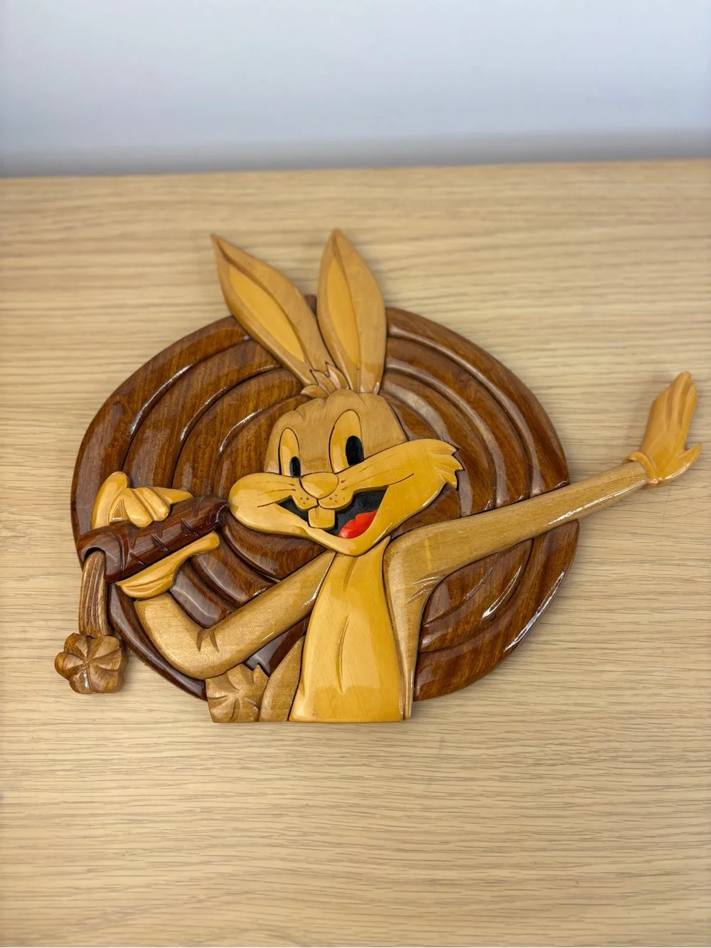 Rare Vintage Wood Marquetry Bugs Bunny Wall Plaque
